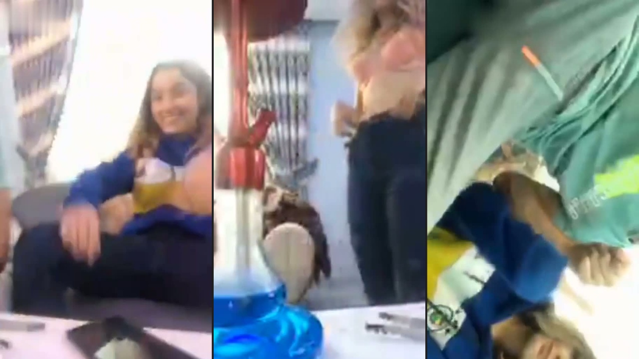 Nargile içerken kızın ağzına veriyor